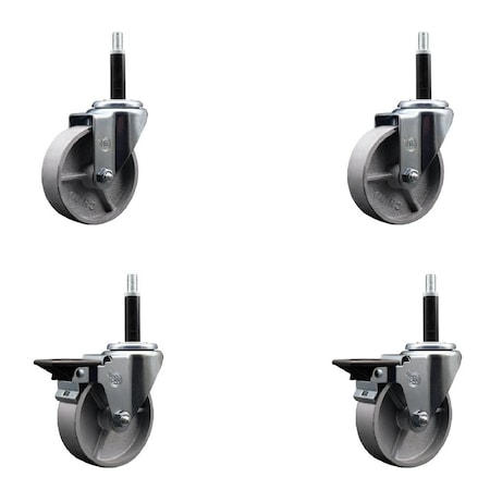 Service Caster 4'' Semi Steel Wheel Swivel 3/4'' Expanding Stem Caster Set 2 Brakes, 4PK SCC-EX20S414-SSS-2-PLB-2-34